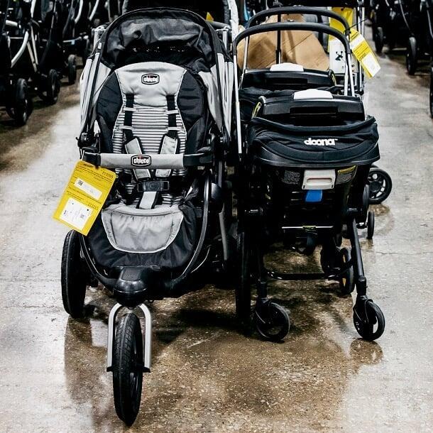 Two strollers on the sales floor